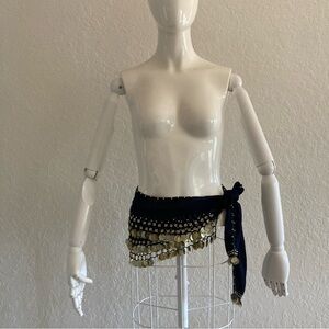Belly dancing Navy Hip Scarf with Gold Coins